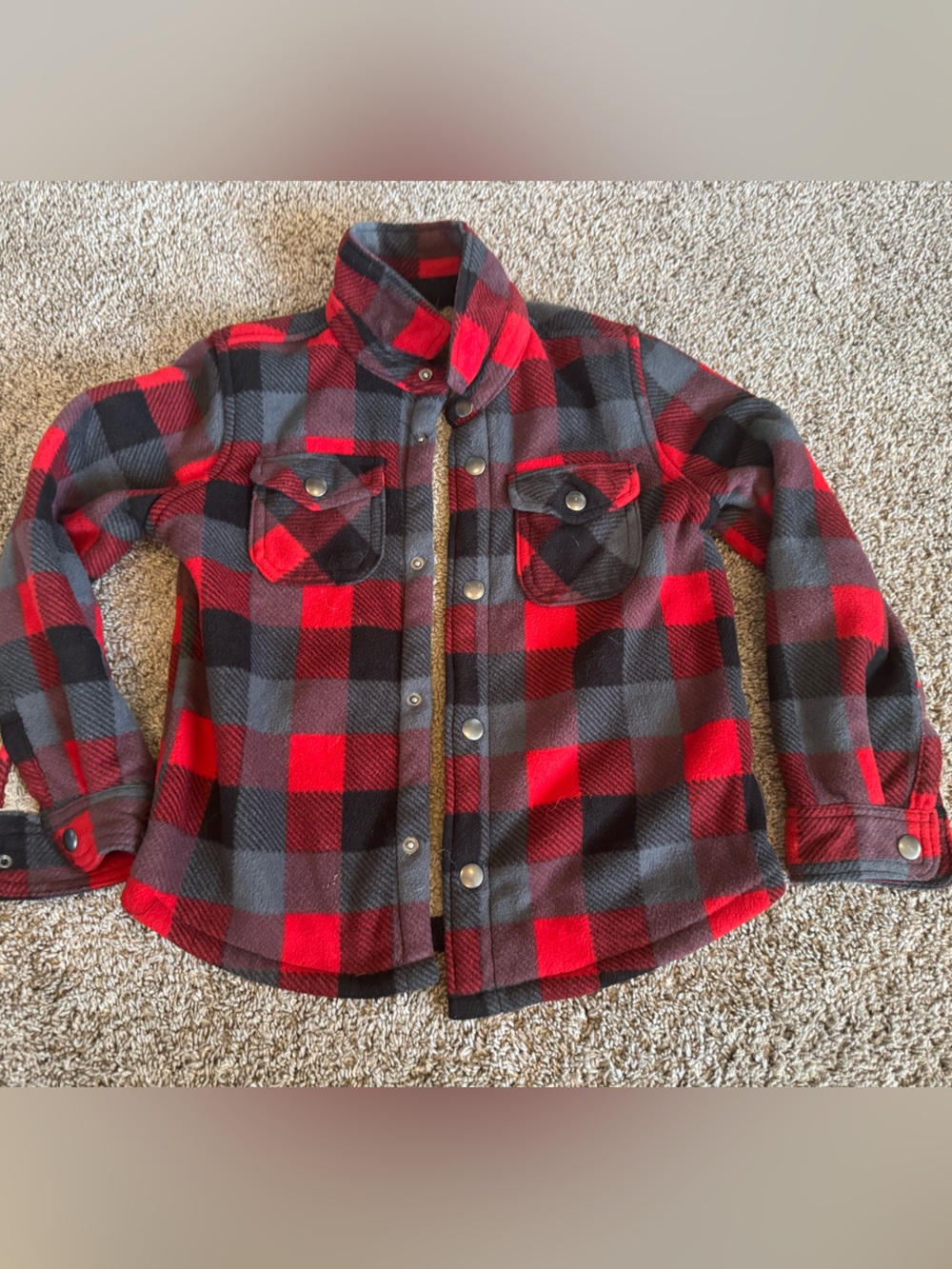Eddie Bauer Red and Black Buffalo Plaid Sherpa-Lined Puffer Jacket - Picture 2 of 5